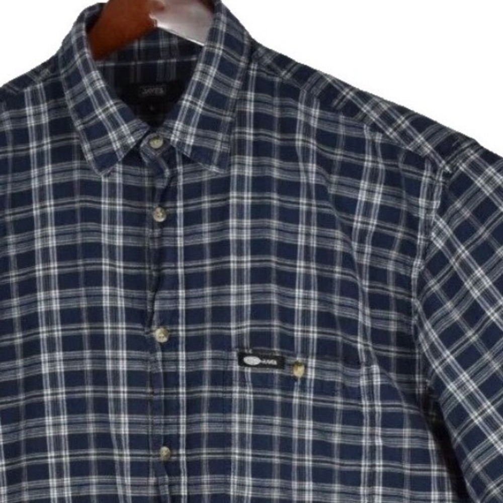 Ravell Button Down Shirt‎ Mens Large Navy Blue White Plaid Long Sleeve Cotton
